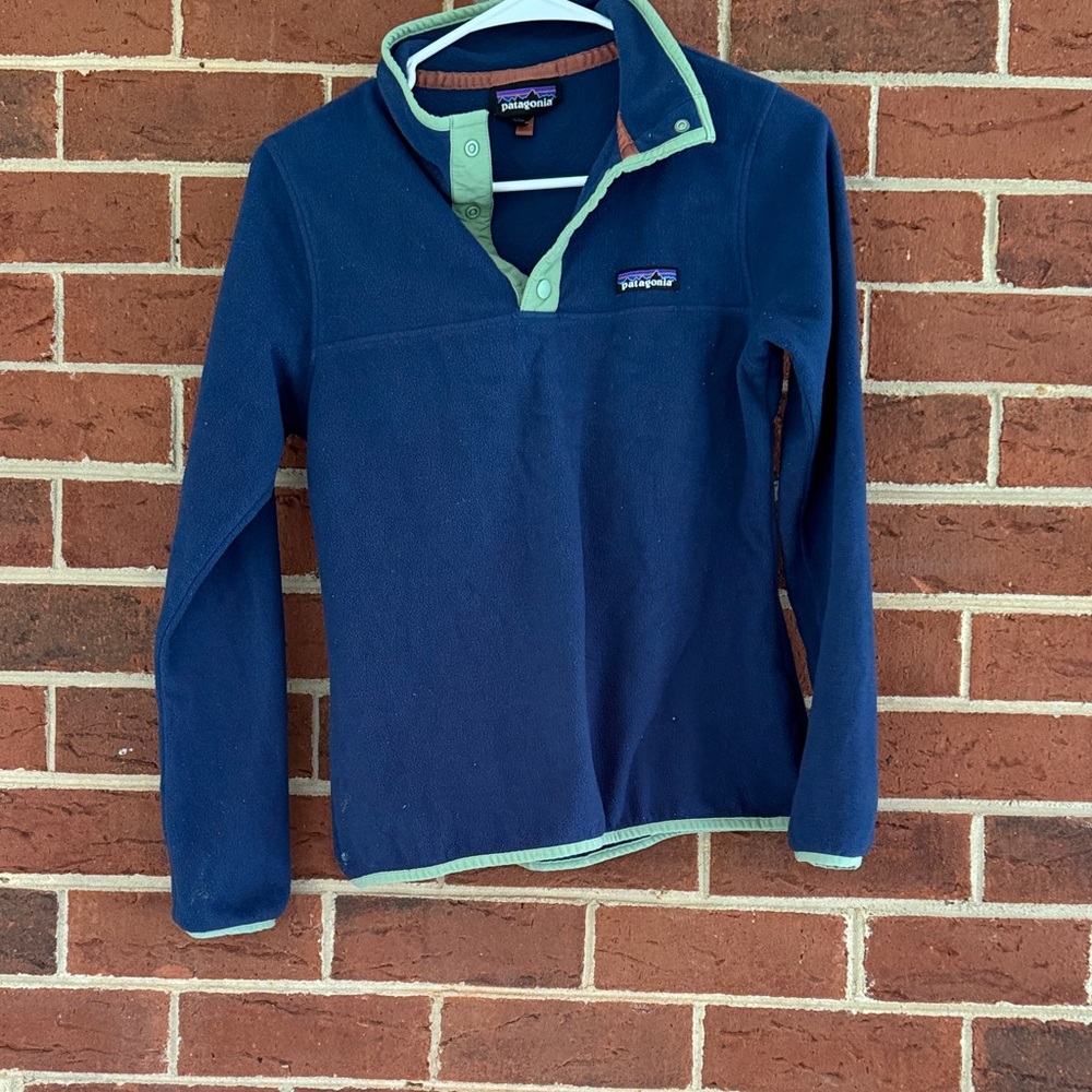 Patagonia Navy and Mint Fleece Pullover